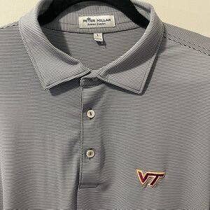 Peter Millar Virginia Tech summer Comfort Polo Men's L, Black And White Striped